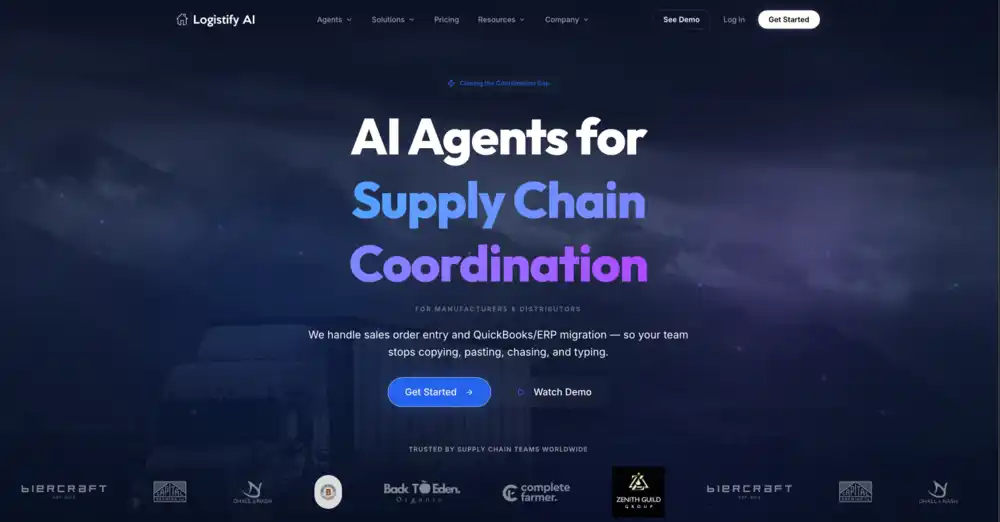 Logistify AI order entry automation reading orders from email, WhatsApp, voicemail, and handwritten documents into QuickBooks