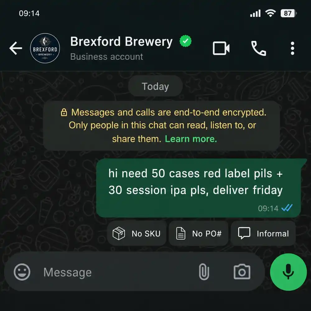 WhatsApp order from Brexford Brewery